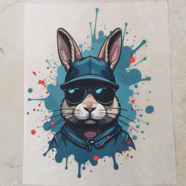 Bügelbild Splash-Hase blau-rot