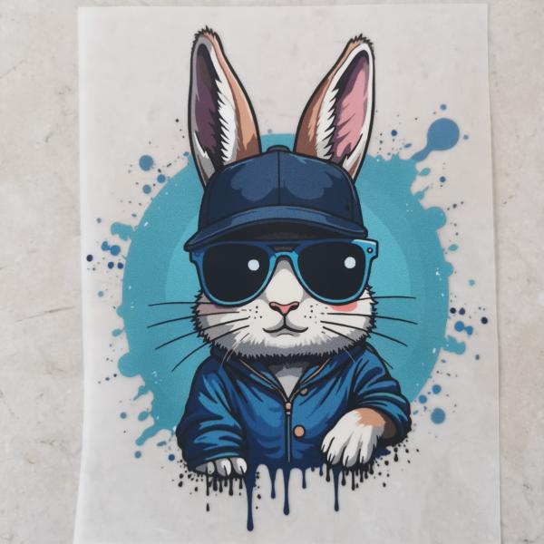 Bügelbild Splash-Hase blau