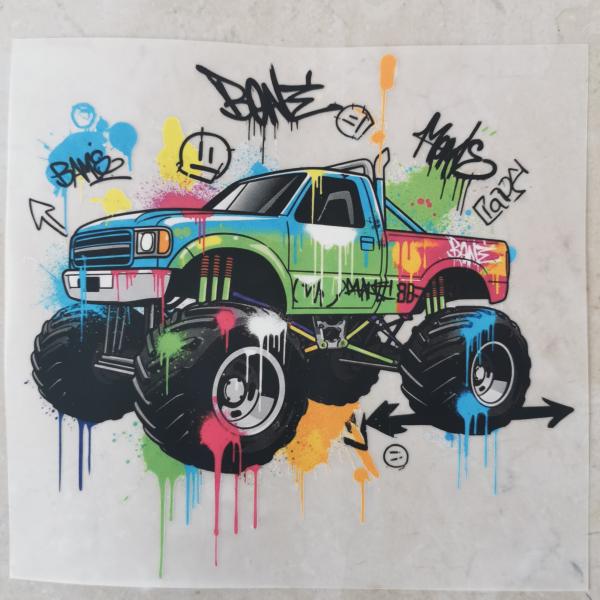 Bügelbild bunter Monstertruck Grafitti