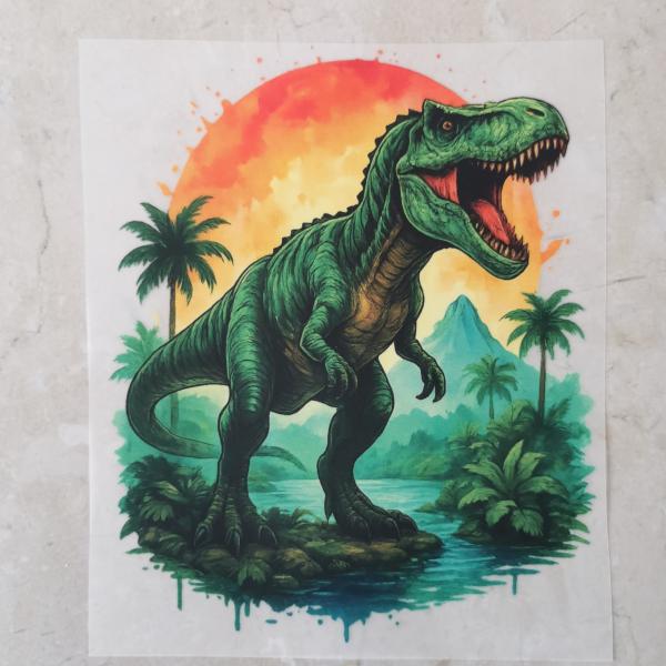 Bügelbild Palmendino T-Rex grün