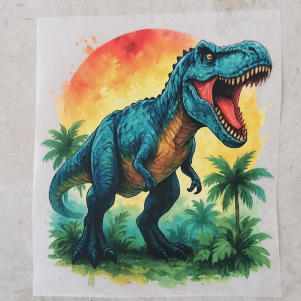 Bügelbild Palmendino T-Rex blau
