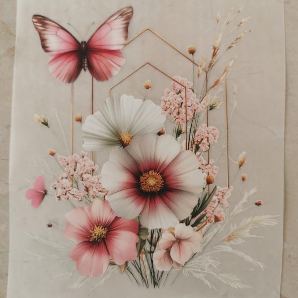 Bügelbild rosa Blumen mit Gold