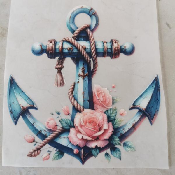 Bügelbild floraler Anker blau