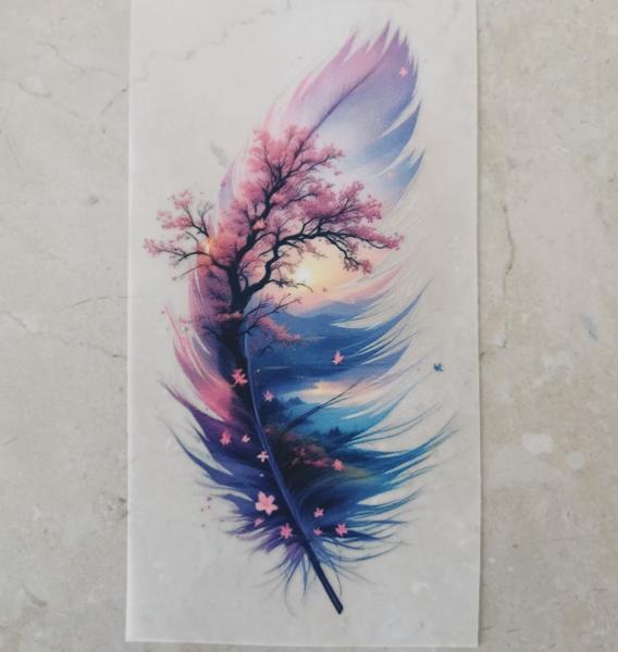 Bügelbild Feder Kirschblüte Sonne