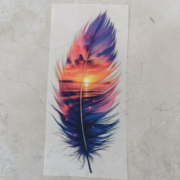 Bügelbild Feder Sonnenuntergang