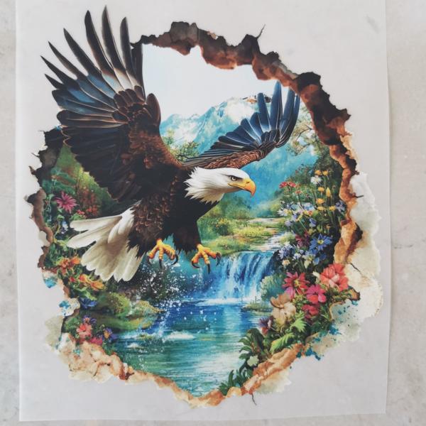 Bügelbild fliegender Adler Blumen