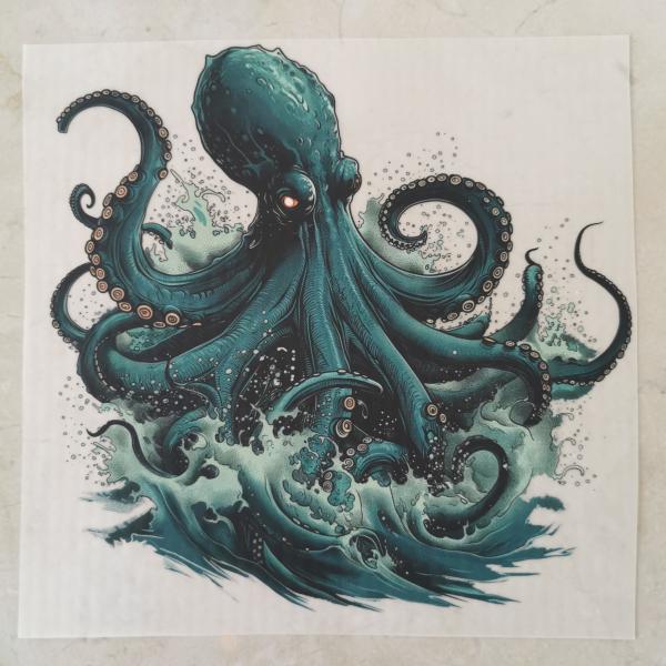 Bügelbild Oktopus türkis