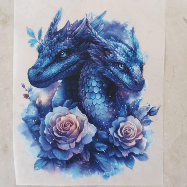 Bügelbild Drachenduo Rosen