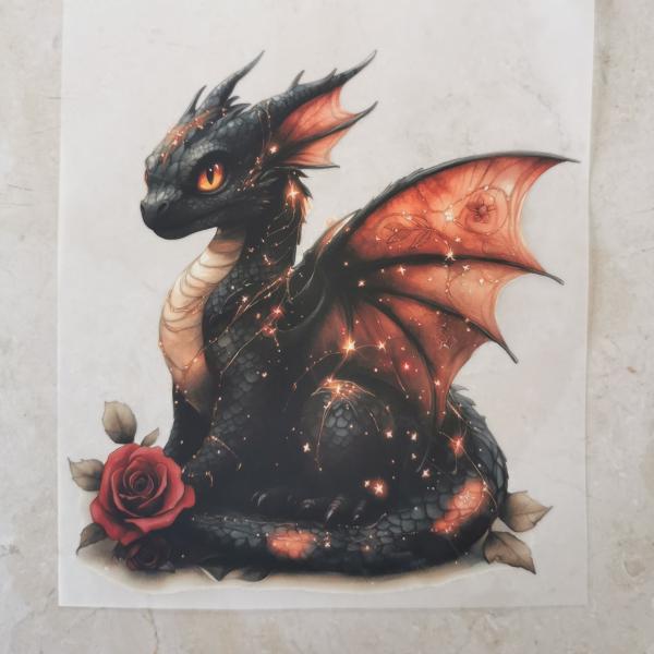 Bügelbild funkelnder Drache Rose