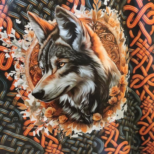 Bügelbild floraler Wolf braun