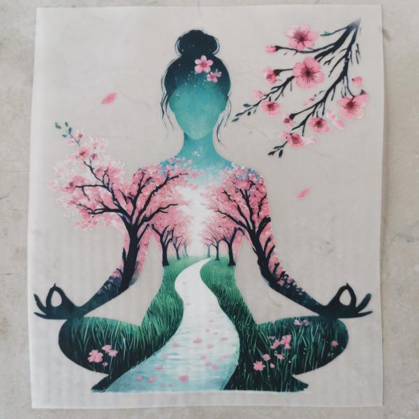 Bügelbild Yoga Silhouetten Kirschblüten