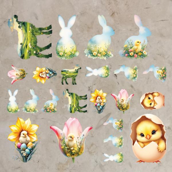 Bügelbild-Bundle Osterhasen und Küken