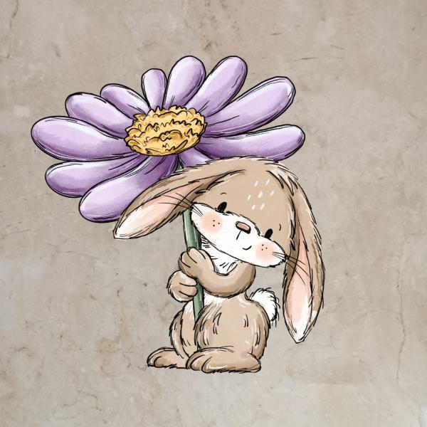 Bügelbild Blumenhase stehend lila