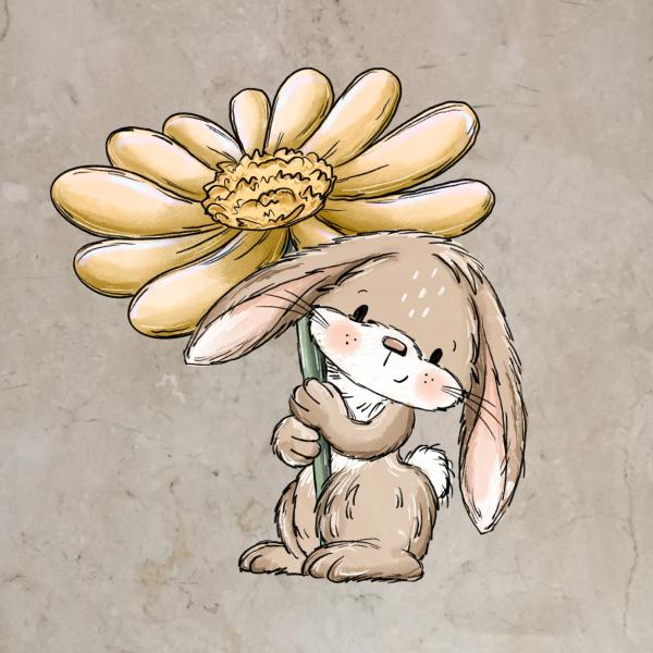 Bügelbild Blumenhase stehend gelb