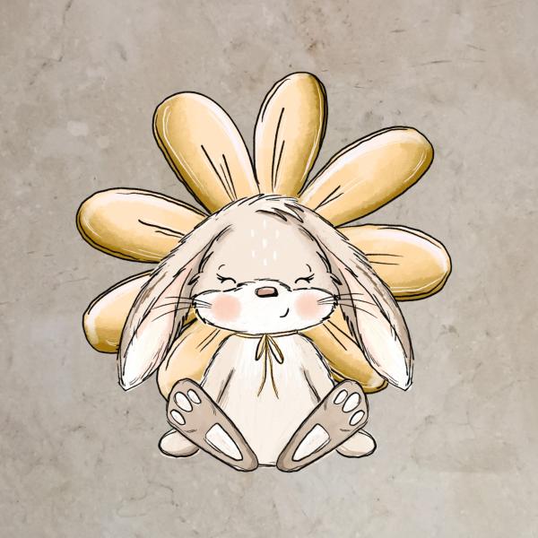 Bügelbild Blumenhase sitzend gelb