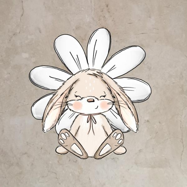 Bügelbild Blumenhase sitzend weiß