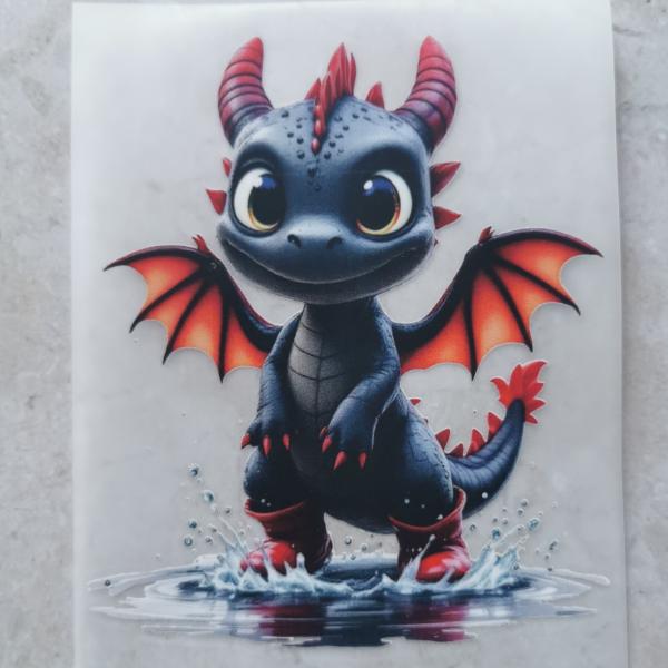 Bügelbild Pfützendrache rot