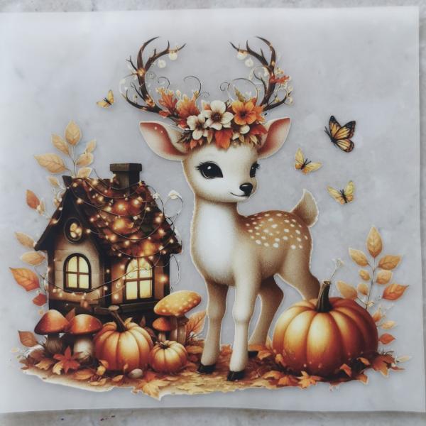 Bügelbild Herbstreh florales Geweih