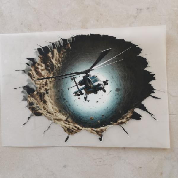 Bügelbild Hubschrauber Wandloch dunkel