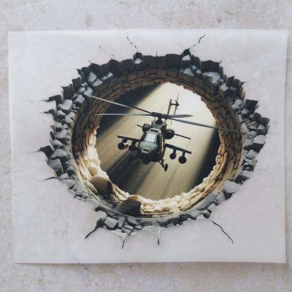 Bügelbild Hubschrauber Wandloch hell